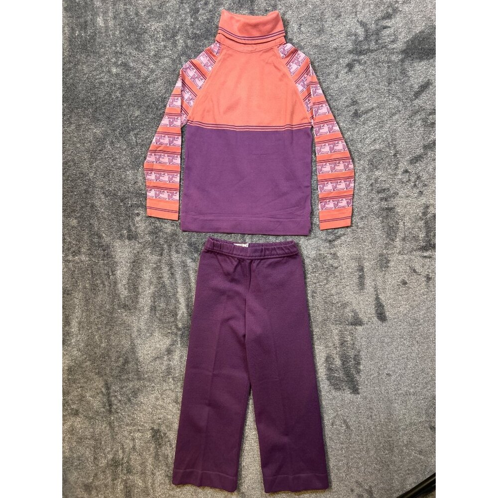 Vintage 1970's Danskin Pink and Purple 100% Nylon Set- Flare Leg Pants Size 3